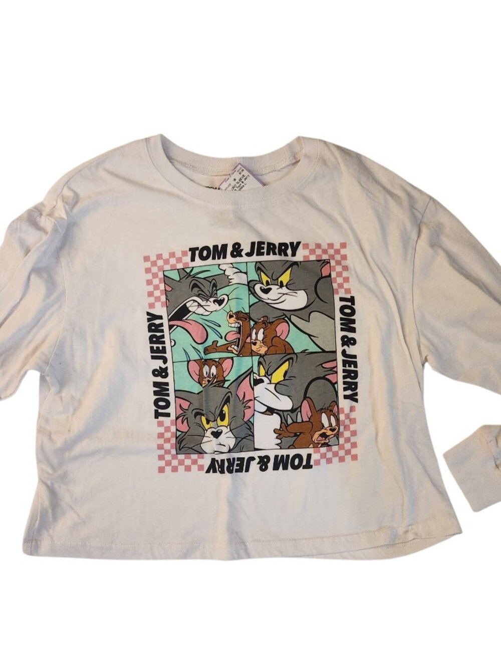 Tom & Jerry Official Women's Cartoon Long Sleeve Crop Top Sweatshirt Size L